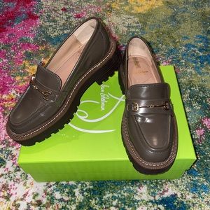 Sam Edelman Laurs olive green leather lug sole loafers, size 5.5